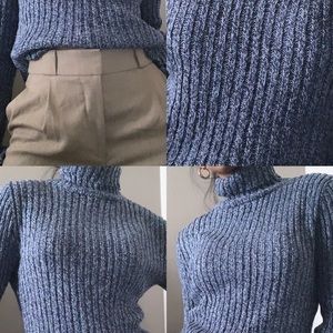 Vintage blue knitted turtleneck sweater